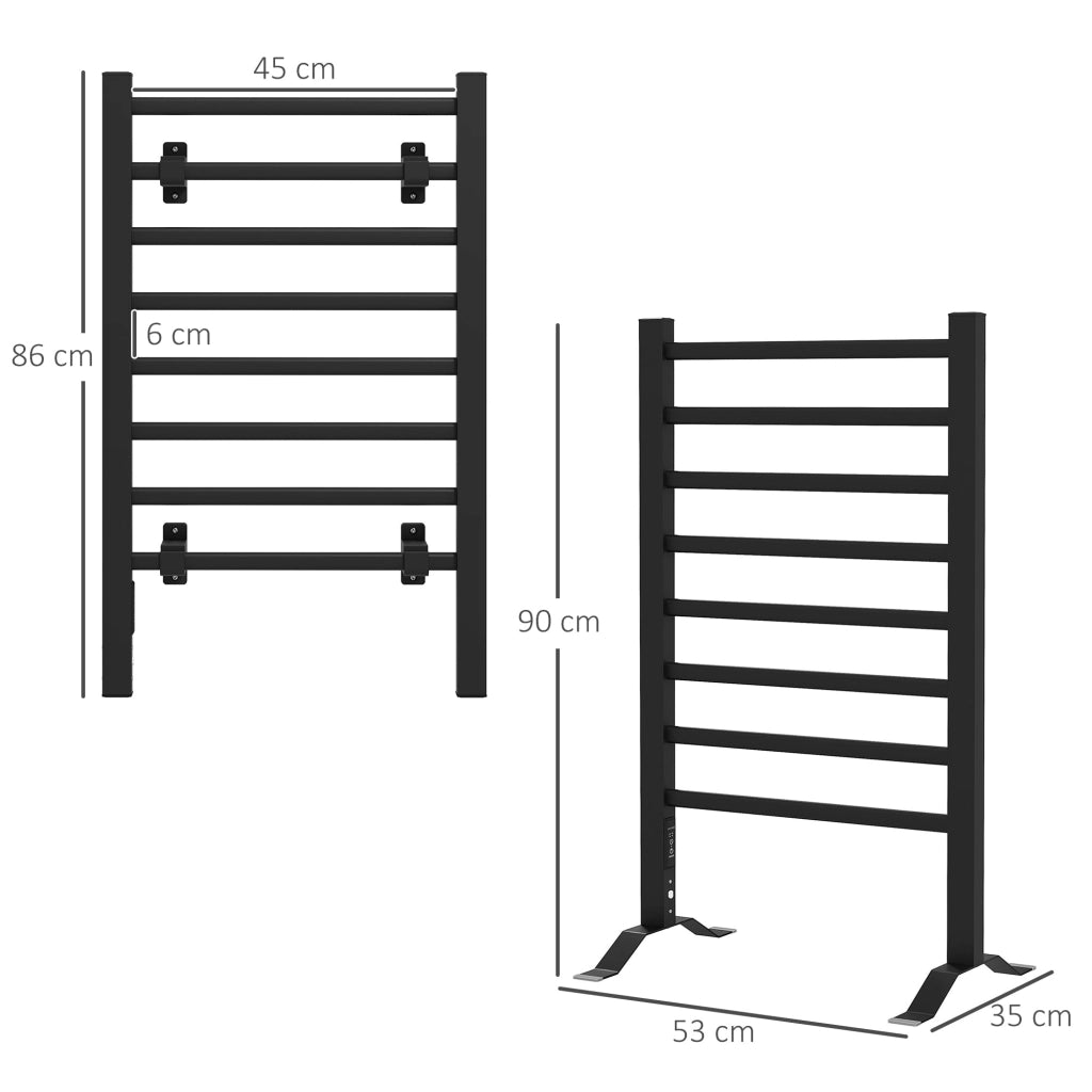 Scaldasalviette Elettrico da Terra o Parete 150W Timer 2-4 Ore 53x35x90 cm Nero