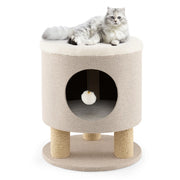 Casetta per gatti 40 x 40 x 47 cm con tiragraffi e palla sospesa design moderno legno ingegnerizzato beige 20_0010089