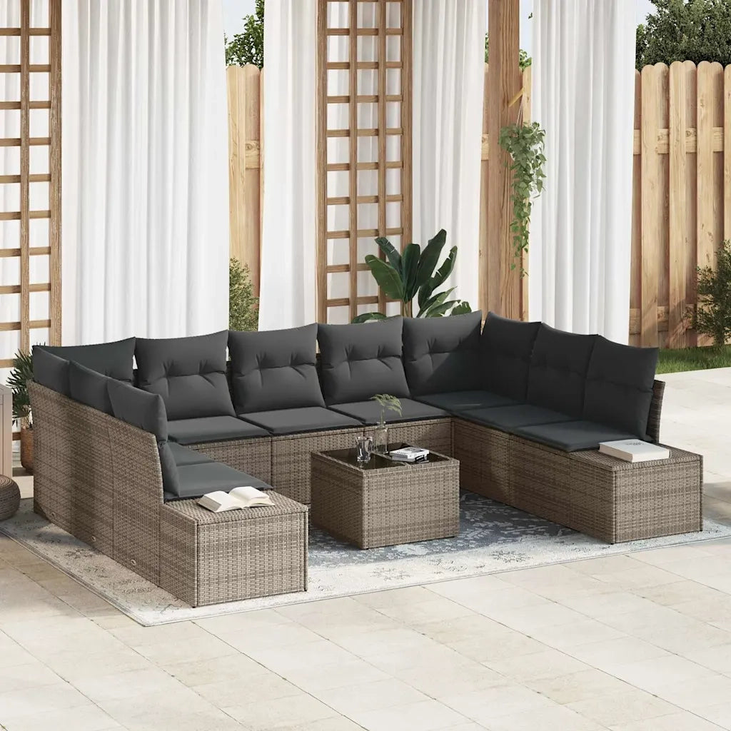 Set Divano da Giardino con cuscino 9 pcs Grigio Polyrattan
