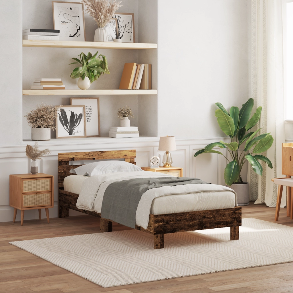 Struttura Letto senza Materasso con Luci LED Legno Invecchiato 100x200 cm
