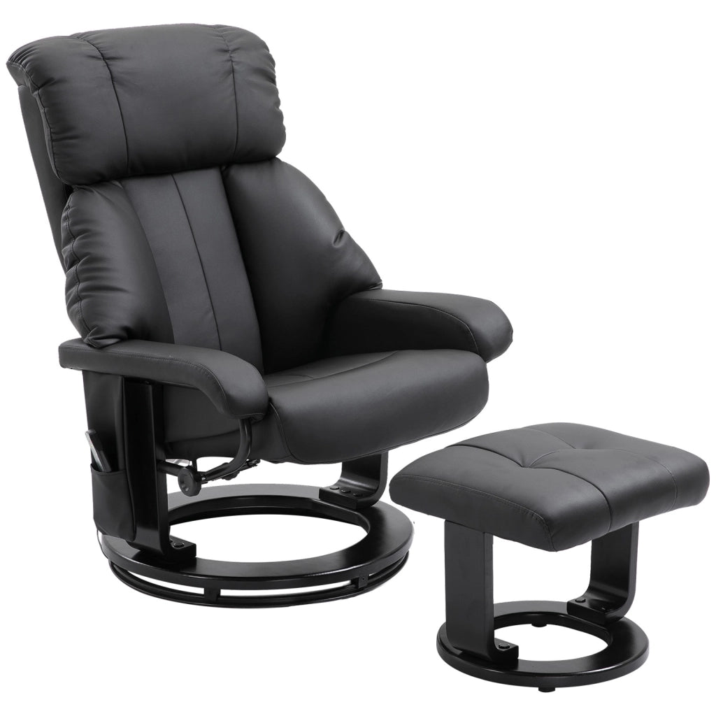 EasyComfort Poltrona Relax Reclinabile e Massaggiante con Pouf Poggiapiedi e Telecomando, 76x80x102 cm Nero