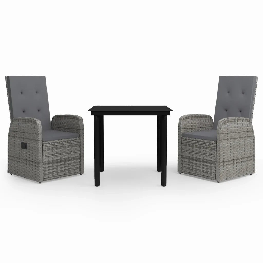 Set da Pranzo da Giardino 3 pz | Set Salotto da Giardino con Cuscini Grigio