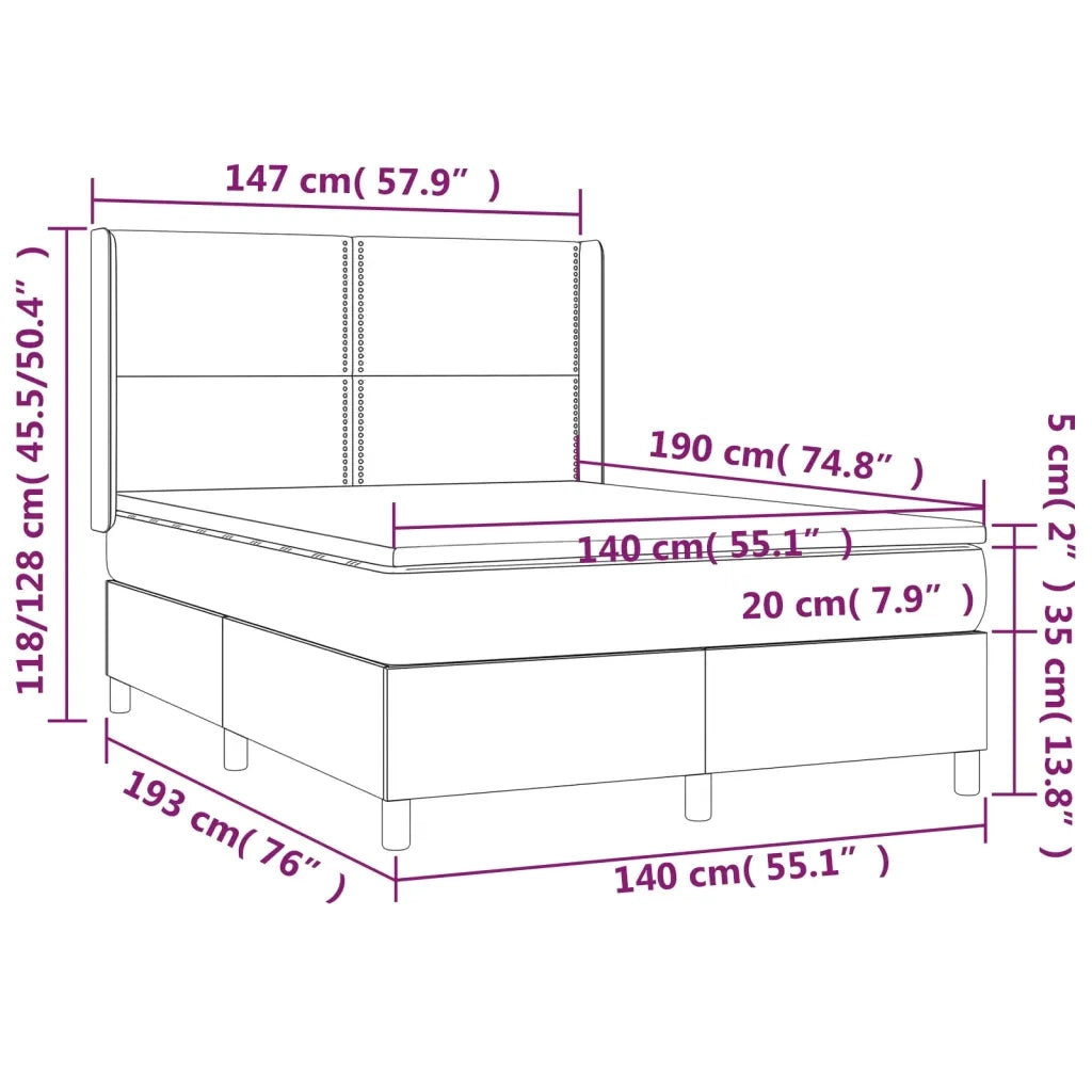 Letto a Molle con Materasso e LED Crema 140x190 cm in Tessuto 3138794