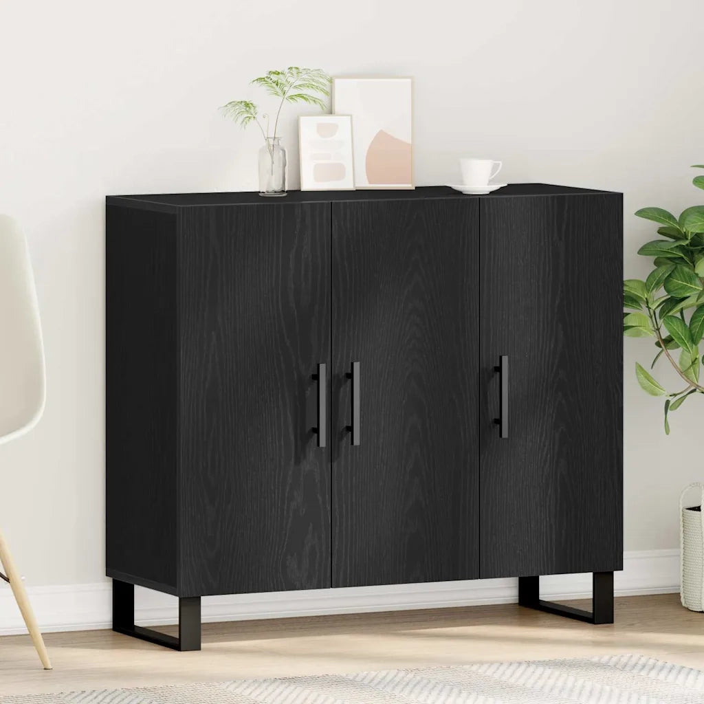 Credenza Rovere Nero 90 x 34 x 80 cm Legno multistrato 862955