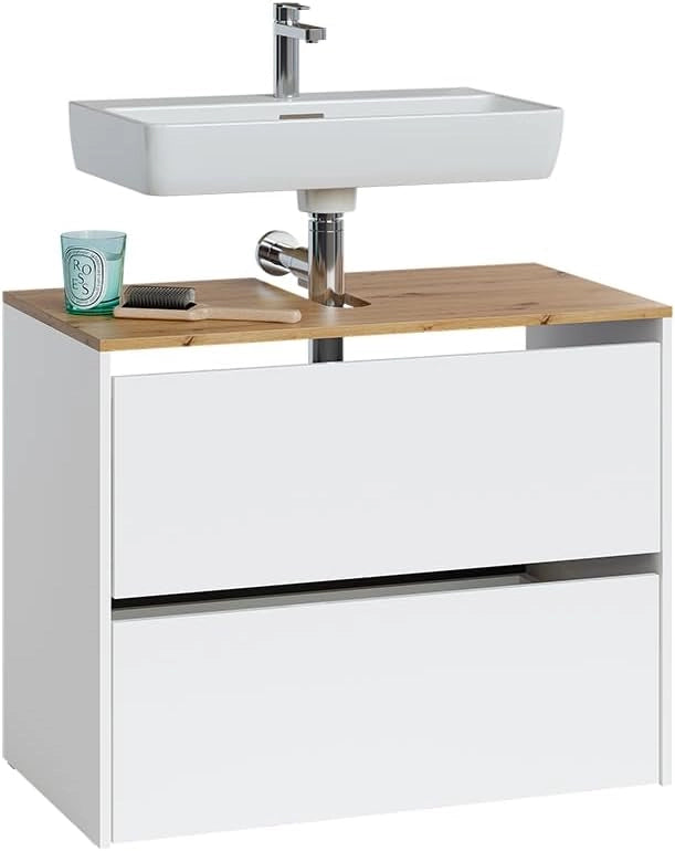 Mobile sottolavabo per bagno Viktor, Bianco/Artisan, 80.2 x 65 cm, con foro per sifone e ripiano interno regolabile in altezza