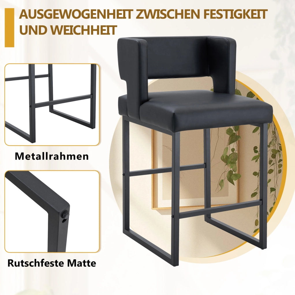 Sgabello da bar nordico nero in PU con gambe in metallo
