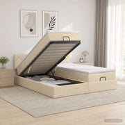 Letto Ottomano con Materasso e LED Crema 180 x 200 cm Tessuto 3457299