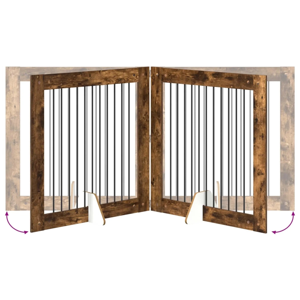 Cancello per cani con supporti 4 pcs Rovere Fumo 100 x 100 cm