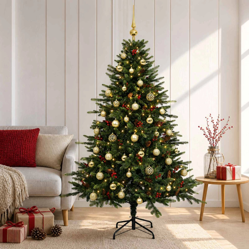 Albero di Natale artificiale con palline 120 cm 150 LED 3465677