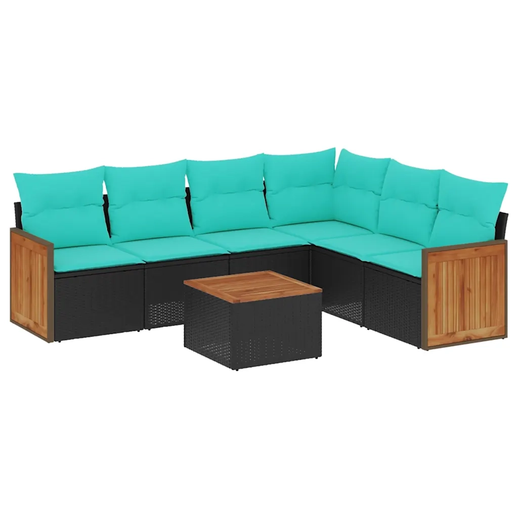 Set Divani da Giardino 7 pz con Cuscini Nero in Polyrattan 3227688