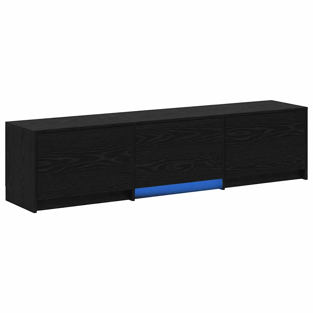 Mobile TV con LED con cassetto-Credenza TV Rovere Nero 162 x 34 x 40 cm