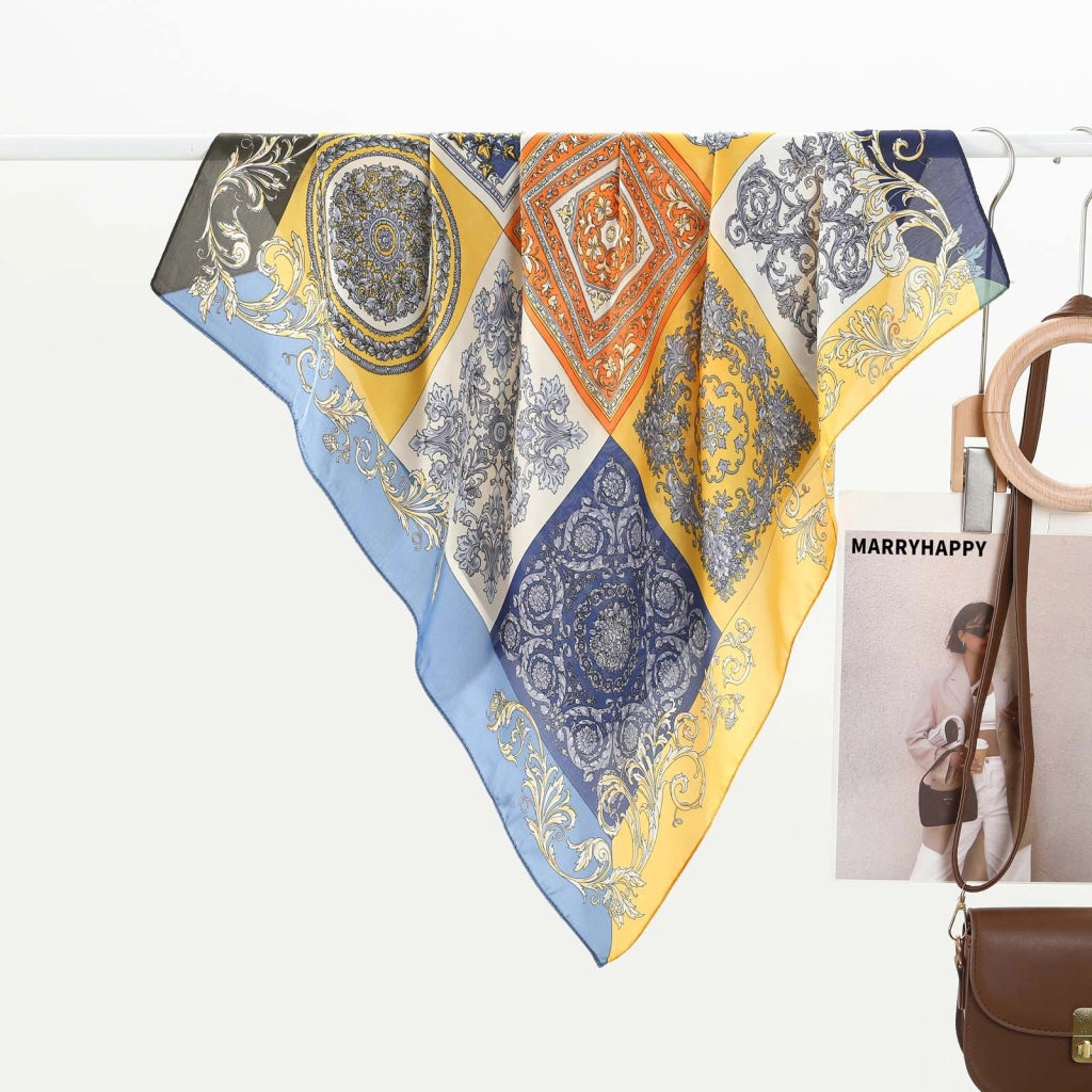 Sciarpa da donna in seta piccola con stampa retr¨° di anacardi, 70 cm, foulard in seta stampato