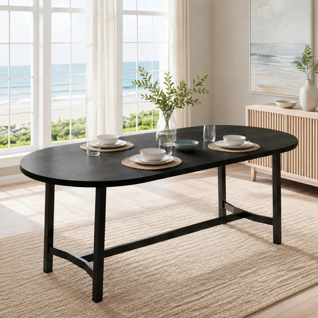 Tavolo da pranzo nero 180×80 cm con gambe in ferro