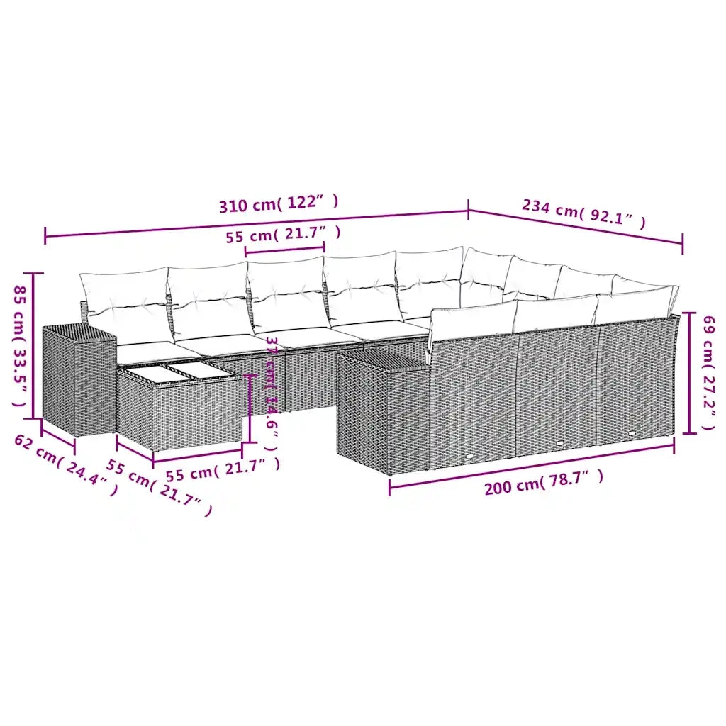 Set Divani da Giardino 11 pz con Cuscini Grigio in Polyrattan 3223130