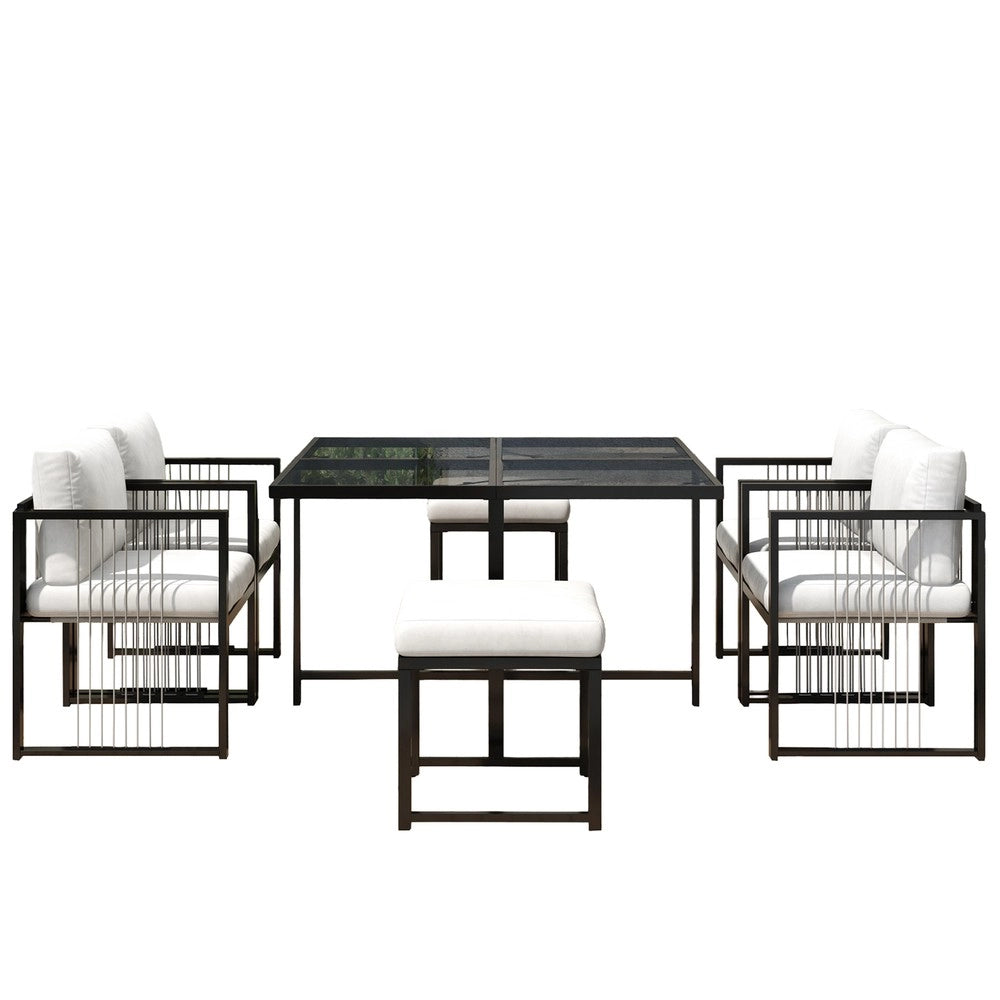 Set Tavolo da Pranzo per 6 Persone con Sedie da Giardino ¨C Xylo ¨C Piano in Vetro Temperato