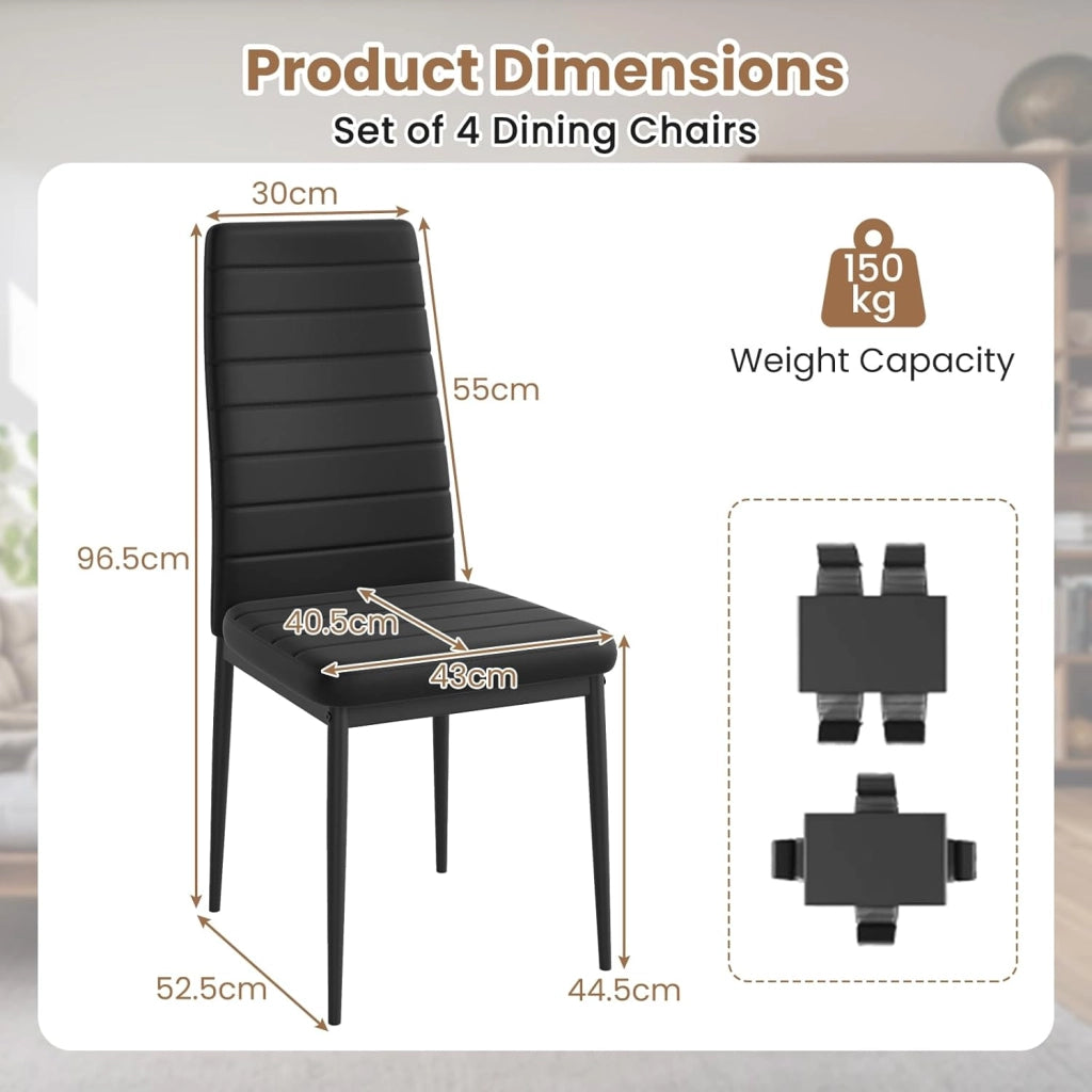 Set di 4 sedie da pranzo, schienale alto e seduta con imbottitura, sedie da cucina rivestite in pelle artificiale, struttura in metallo, portata fino a 150 kg, per sala da pranzo e ristorante