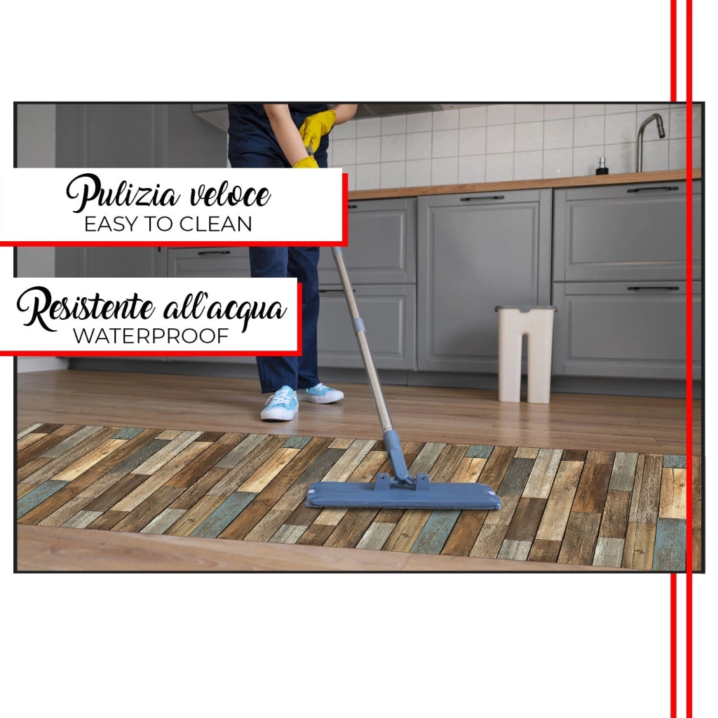 Tappeto Cucina Antimacchia 51x80 cm Stampa HD Alta Definizione Passatoia Gomma Pvc Parquet Colorato