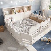 Letto a pavimento per bambini bianco con sponde, porta e ripiani