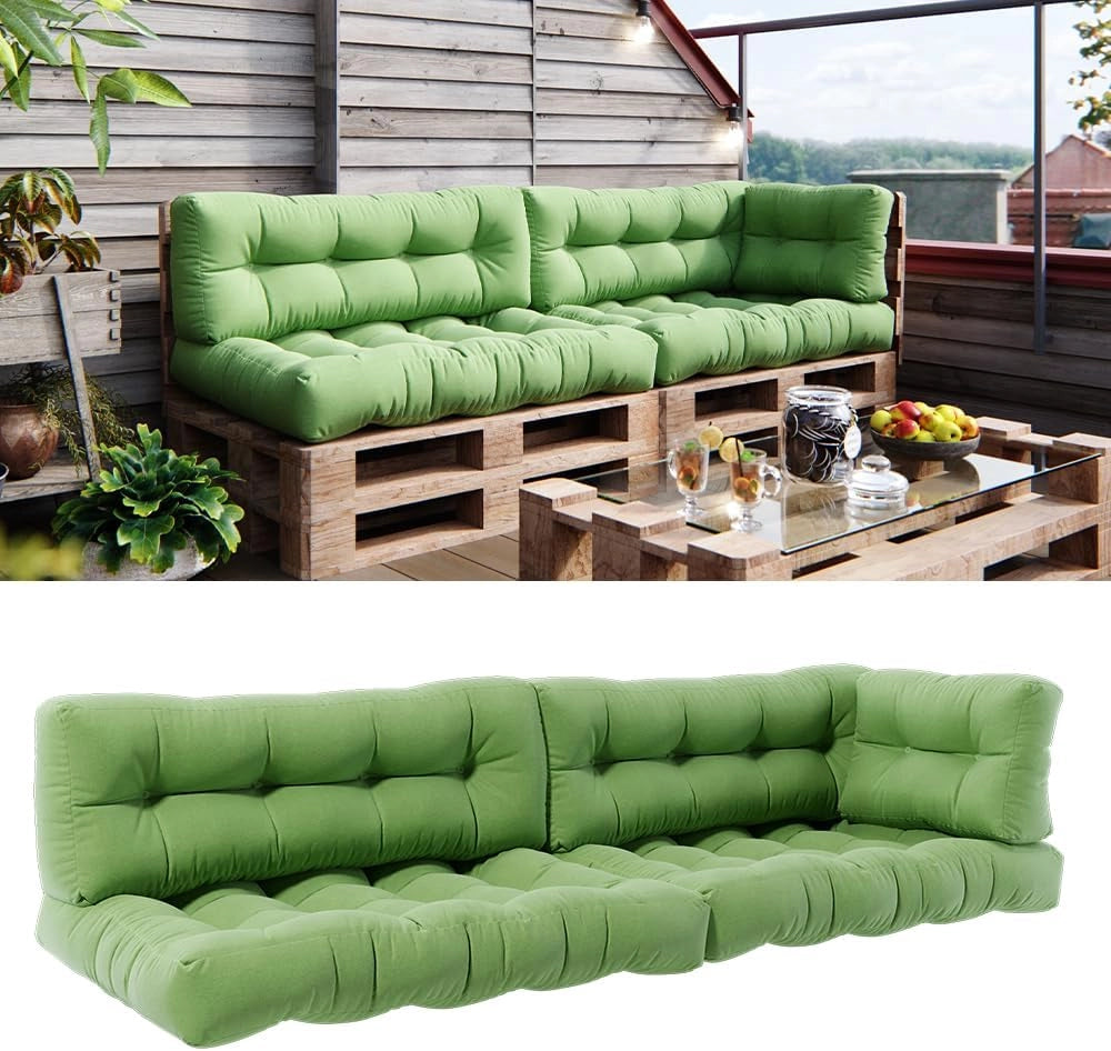 Set di cuscini per pallet "Flocken", Verde, 5 parti, per l’imbottitura di sedute e schienali su pallet europallet