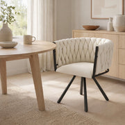 Sedia da Pranzo Girevole a 360° con Schienale Ergonomico e Gambe in Metallo, in Velluto Beige