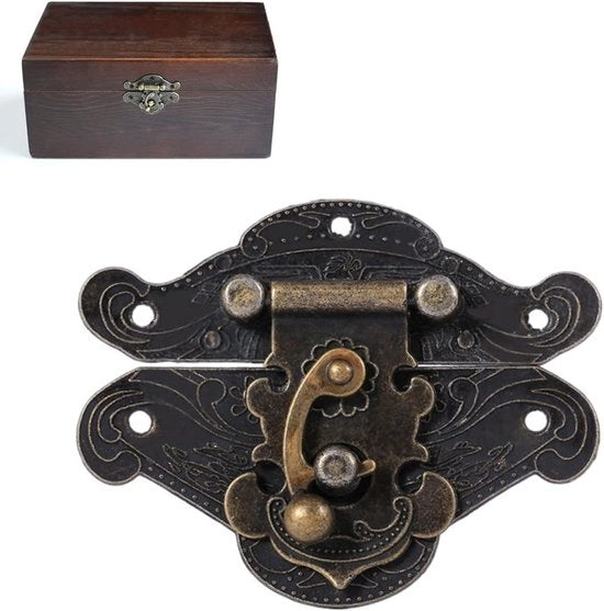 Chiusura a molla in bron per cassetti antichi, chiusura a piastra, serratura a maniglia in legno per scatola da gioielli, cassettino - 1 pezzo (38 x 29 mm).
