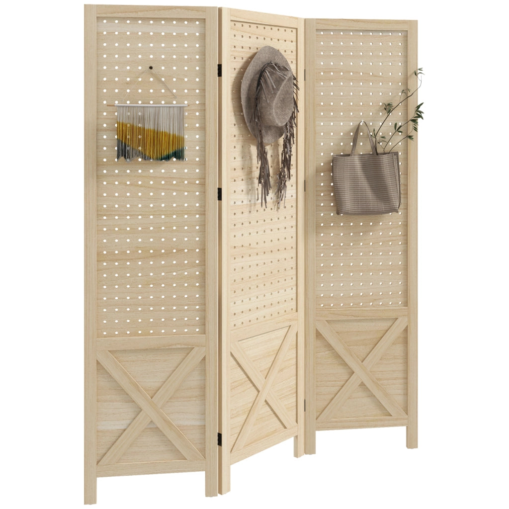 Paravento separatore 3 pannelli ¨C Xylo ¨C legno naturale traforato 114x144,5 cm