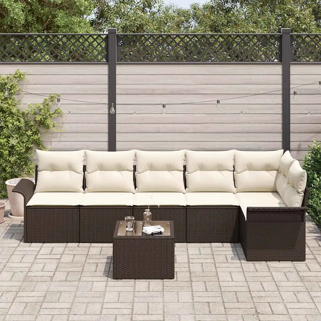 Set Divano da Giardino con cuscino 7 pcs Marrone Poly Rattan 3354057
