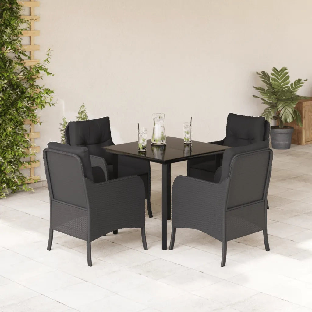 Set da Pranzo da Giardino 5 pz Nero con Cuscini in Polyrattancod mxl 134878
