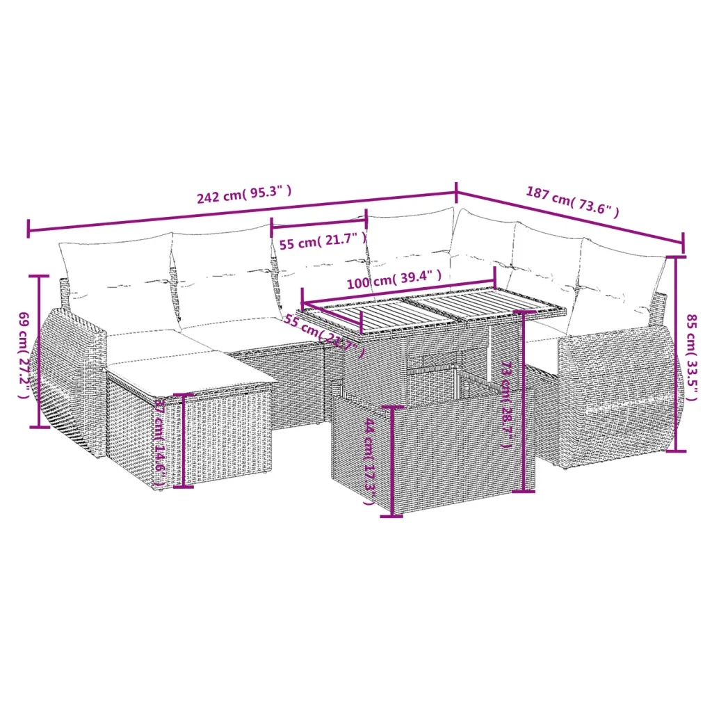 Set Divano da Giardino 8 pz con Cuscini Grigio in Polyrattan 3272313