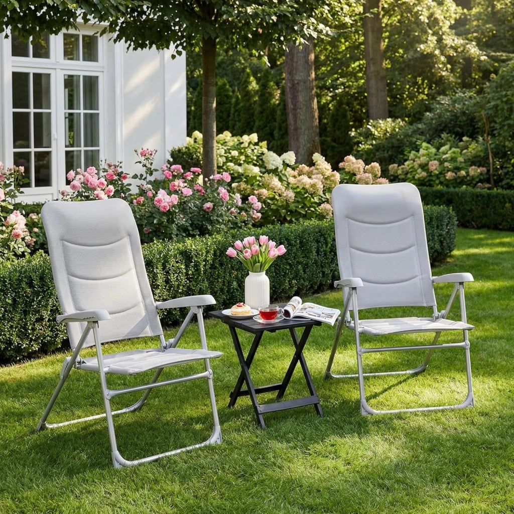 Sedie da giardino con schienale alto imbottite, Sedia da balcone in alluminio regolabile in 6 posizioni, Sedia pieghevole fino a 150 kg, Sedia da pranzo per terrazza Esterno Camping