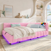 LETTO Daybed 140x200 cm Rosa con LED, USB, Tipo-C e vano contenitore