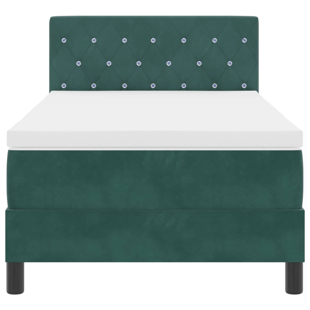 Letto Box Spring  con Materasso Verde Scuro Singolo in Velluto