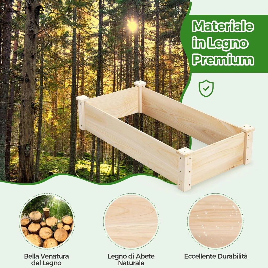 Letto da Giardino Rialzato, Letto Elevato per Orto in Legno di Abete, Fioreria per Erbe, Verdure e Frutta, Ideale per Giardino, Cortile e Balcone 120 x 61 x 25,5 cm