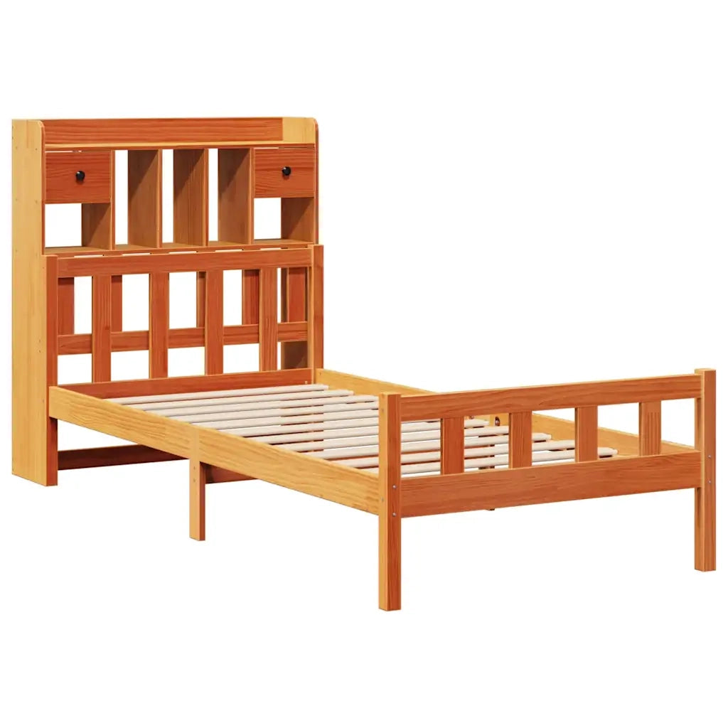 Letto Libreria senza Materasso Marrone Cera 75x190 cm in Pino 3322182