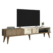 Mobile porta TV Jakuchu, Credenza da soggiorno, Armadio basso per TV, Base parete attrezzata, 180x35h40 cm, Noce e Bianco