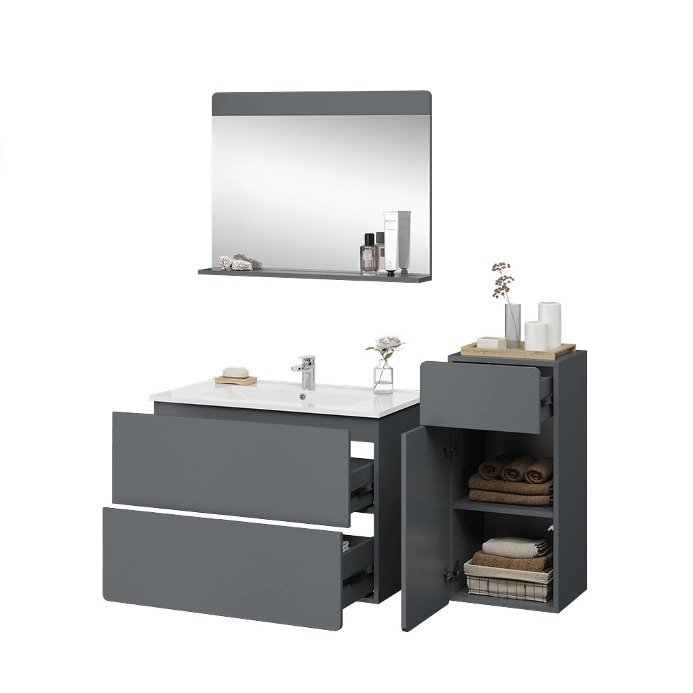 Vicco Set mobili bagno Grigio 4 pezzi con unità midi