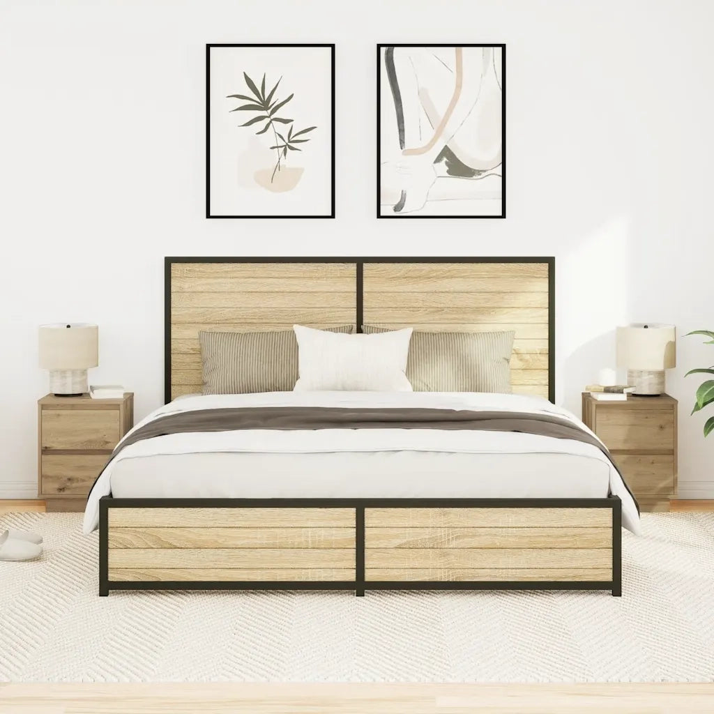 vidaXL Comodini con Luci a LED 2 pz Rovere Artigianale 38x34x50 cm