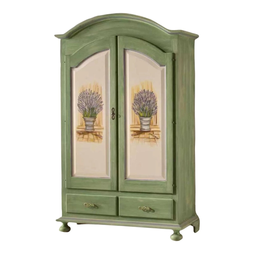 Armadio arte povera legno bianco verde salvia 125x61x200 - Mobili 2G