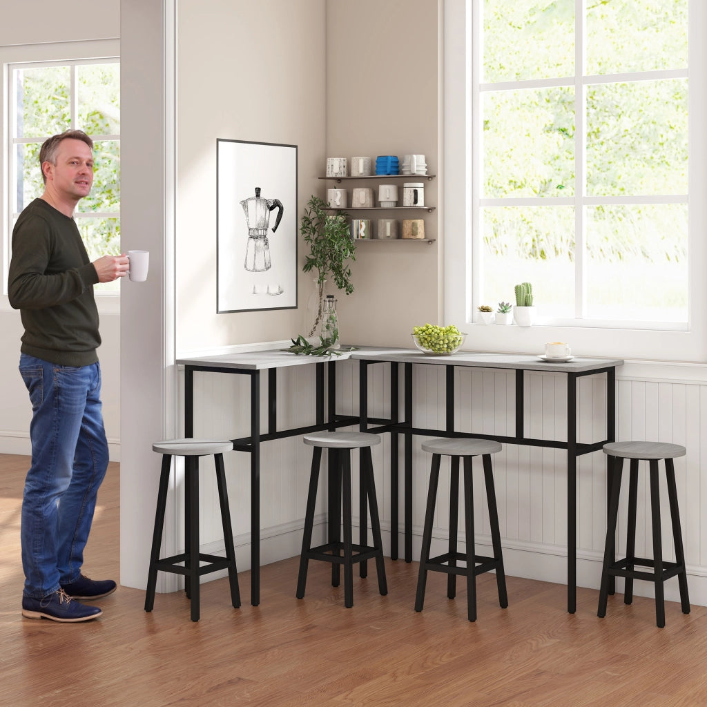 Set da Bar 6 Pezzi con 4 Sgabelli e 2 Tavoli Alti ¨C zephmum ¨C Legno e Acciaio, Grigio