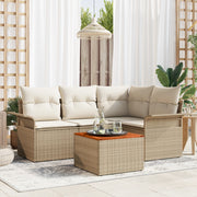 Set Divano Giardino  5 Pezzi con Cuscini Beige Polyrattan Acacia