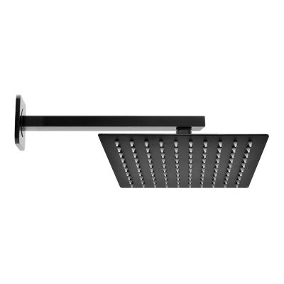 Braccio doccia nero opaco quadrato 30 cm in acciaio