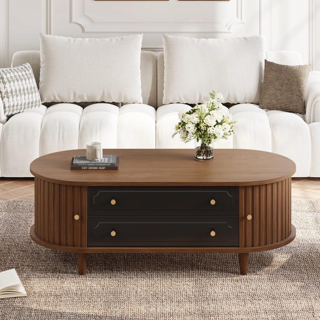 Tavolino da salotto 100 x 50 x 36 cm in effetto noce con 2 cassetti e 2 ante a rullo