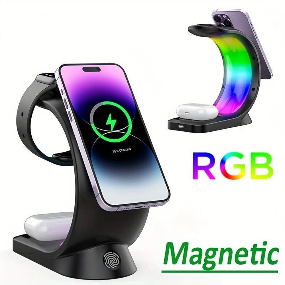 Trade Shop - Caricabatterie Ricarica Wireless Rapido Magnetico 20w 3 In 1 Con Illuminazione Rgb Q-a93 -