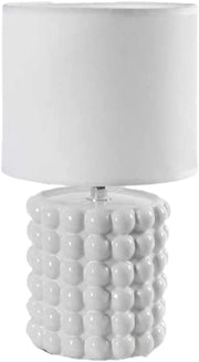 LAMPADA LUMETTO DA TAVOLO CON BASE IN CERAMICA EFFETTO BUBBLE 18X33 CM BIANCA