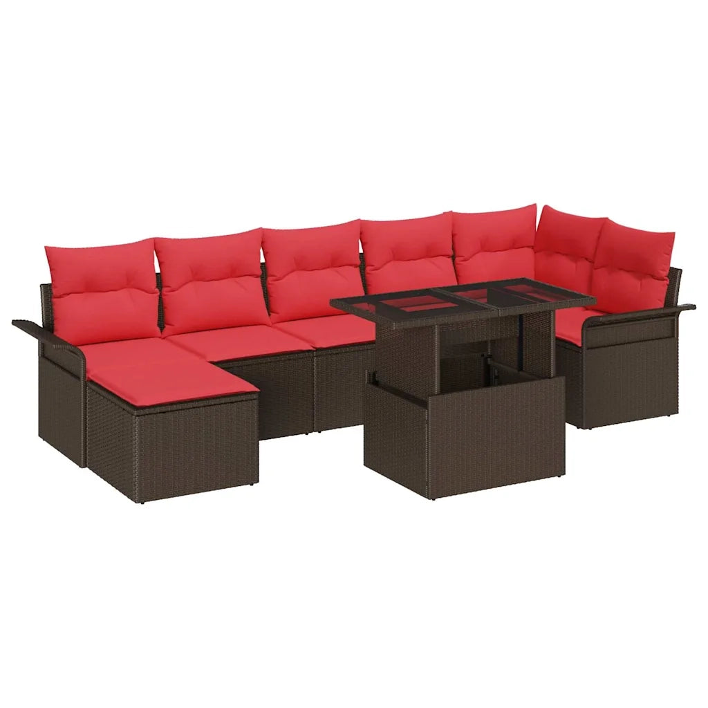 Set Divano da Giardino 8 pcs Marrone Rattan in Polipropilene