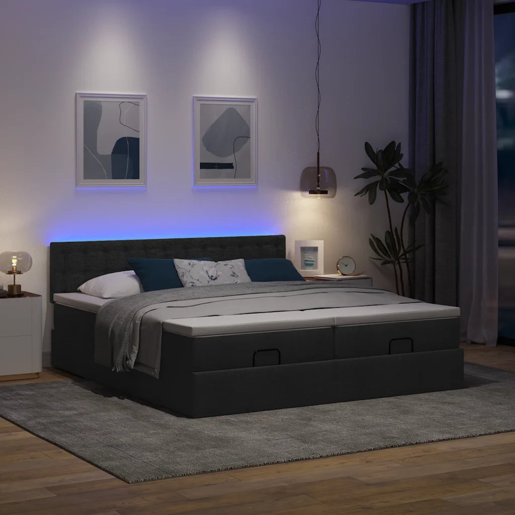 Struttura Letto Pouf con Materassi Nero 200x200 cm in Tessuto 3312894