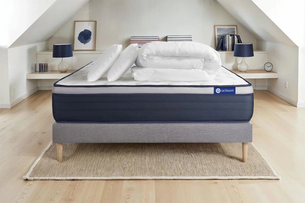 Pacchetto letto completo - Materasso 200x200cm + Box spring con doghe (kit) + 2 cuscini + Piumino - Actimemo Max