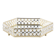 Vassoio decorativo in ferro dorato e vetro esagonale a specchio con strass da tavolo con i glamour