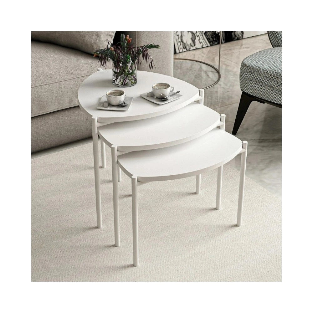 Tris tavolini da salotto Lenny colore bianco