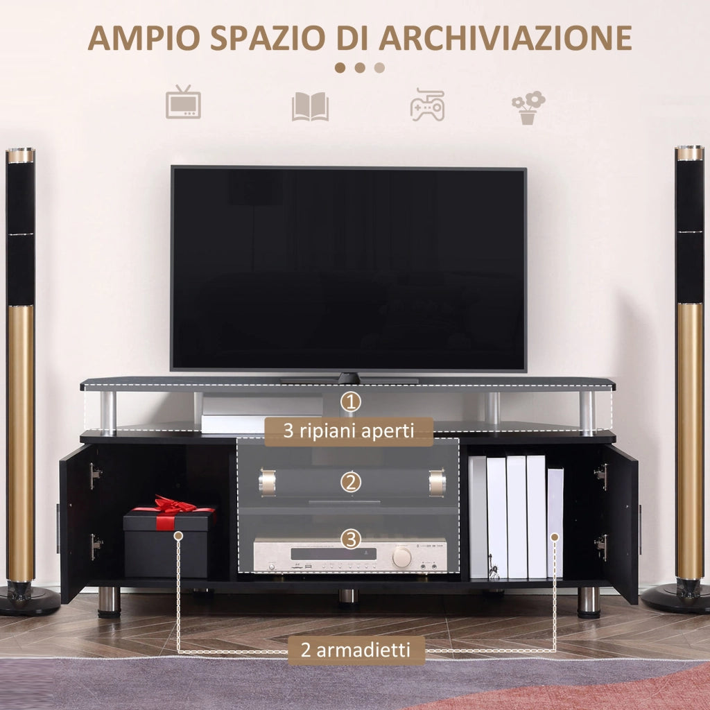 Mobile Porta TV Classico da Soggiorno con 2 ripiani e 2 Armadietti Nero